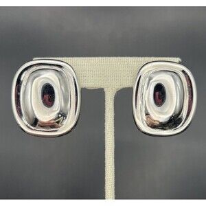 Alexis Kirk Clip On Earrings Chunky Mirror Finish Silver Tone Bold Big Vintage